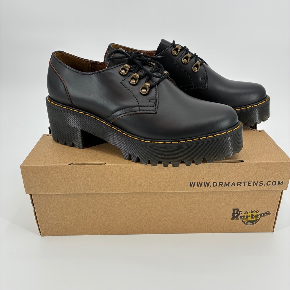 Dr Martens Women Black Leona Lug Sole Platform Derby chunky Shoes 10 NEW